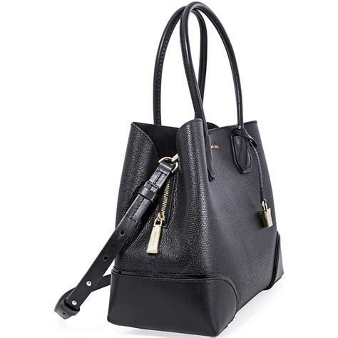 michael kors mercer black medium leather satchel|More.